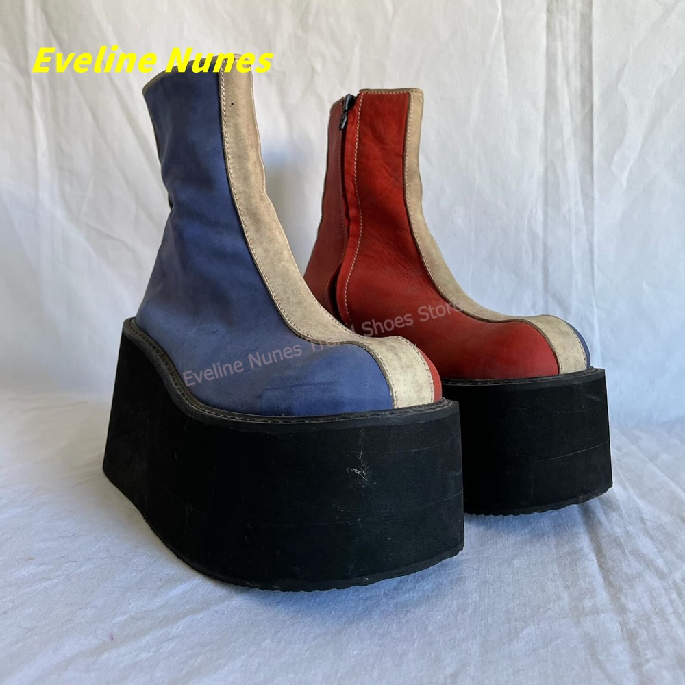 Streetwear Zipper - Y2K Kırmızı Mavi Platform Bilek Botları