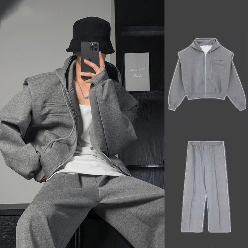 Streetwear Zipper - Erkek Modası Minimalist Omuz Dolgulu Kapüşonlu